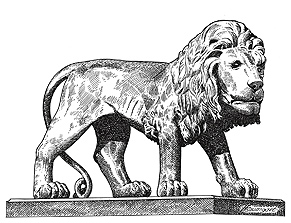 Einer der beiden Löwen am Neuen Schloss Muskau